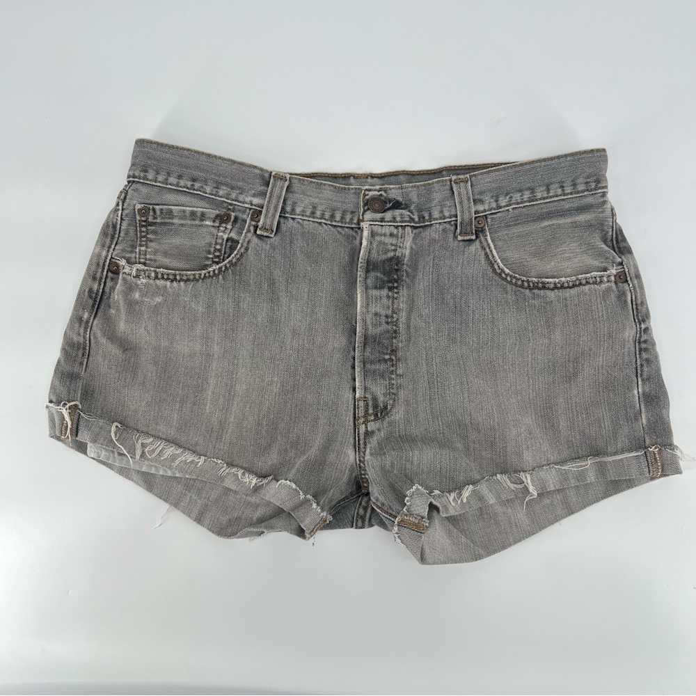 Levi's Gray 501 Button Fly Cuffed Distressed Hem Jean Shorts Size 35 Men's